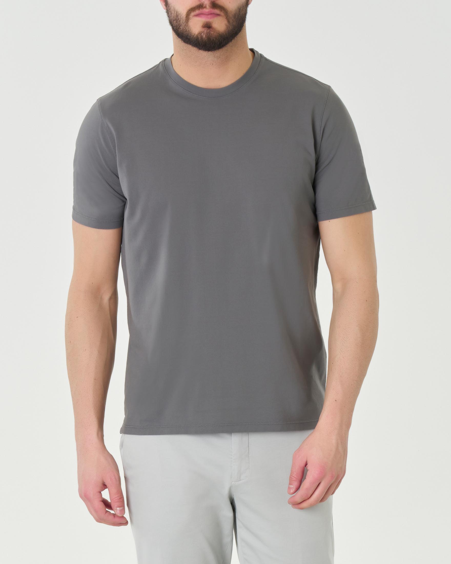 T-shirt grigia Pellizzari in crêpe di puro cotone slim fit a tinta unita