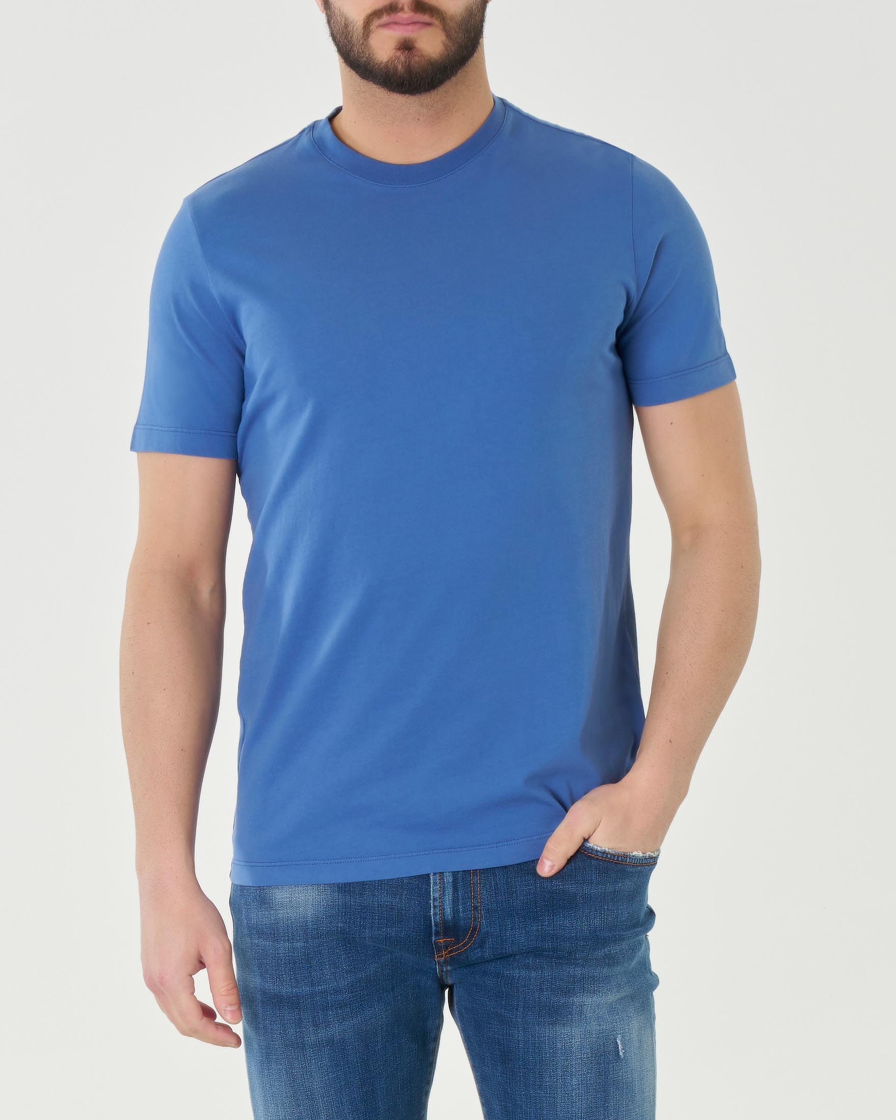 T-shirt blu indaco Pellizzari in jersey di puro cotone a tinta unita