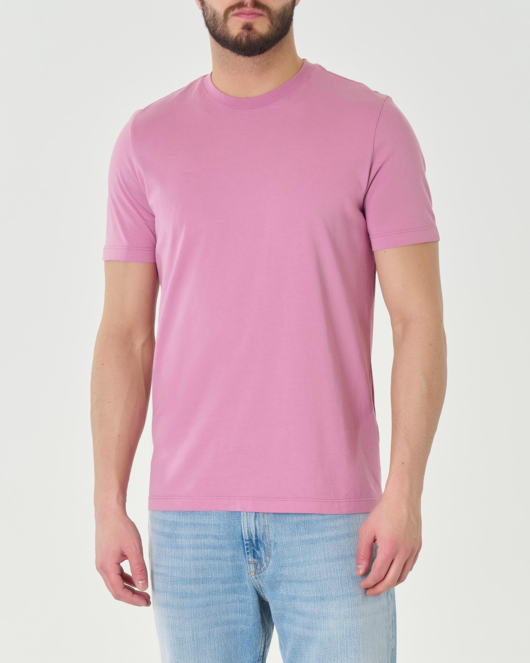 T shirt rosa antico in jersey di puro cotone a tinta unita