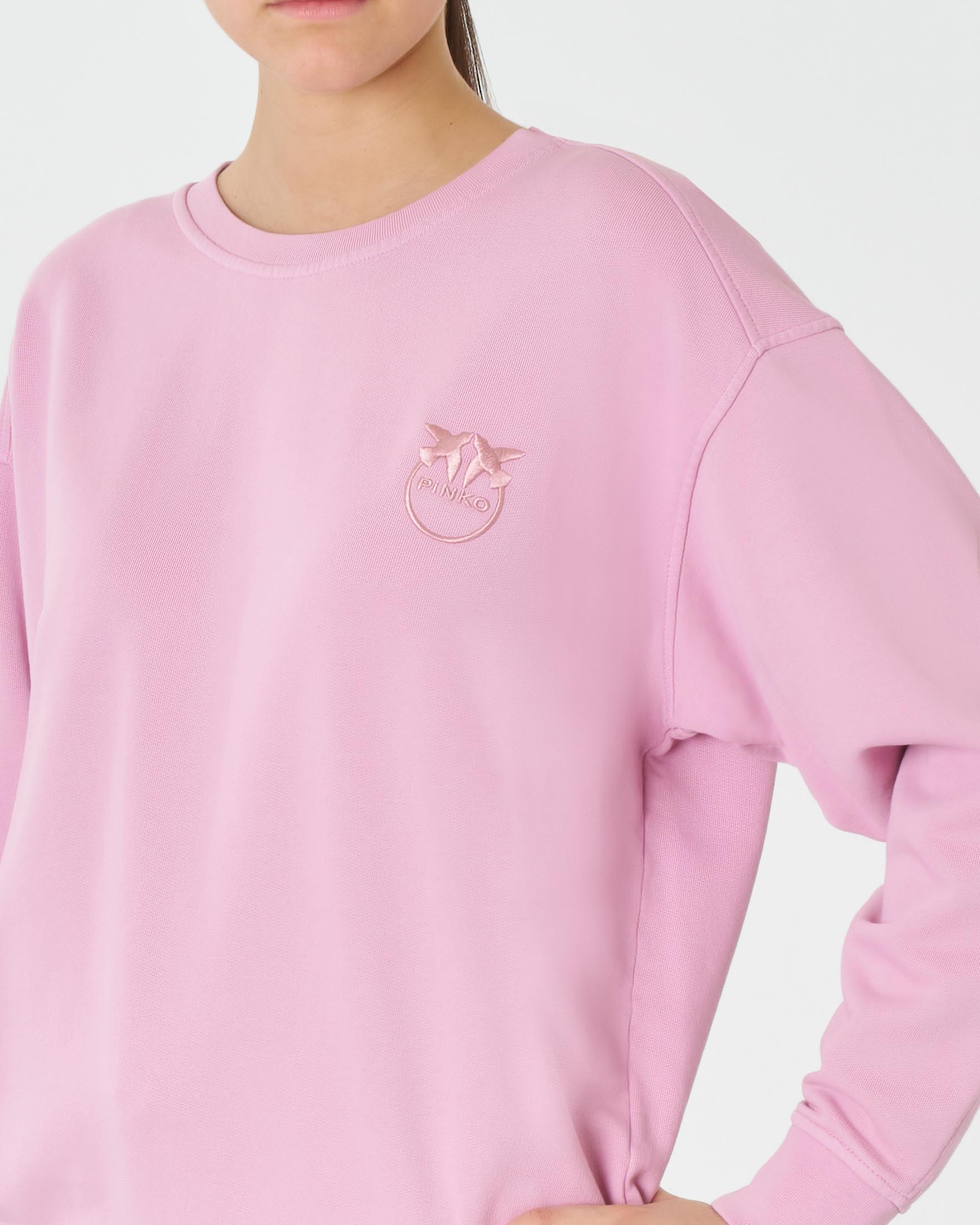 Felpa rosa in cotone con logo Love Birds ricamato sul petto tono su tono image