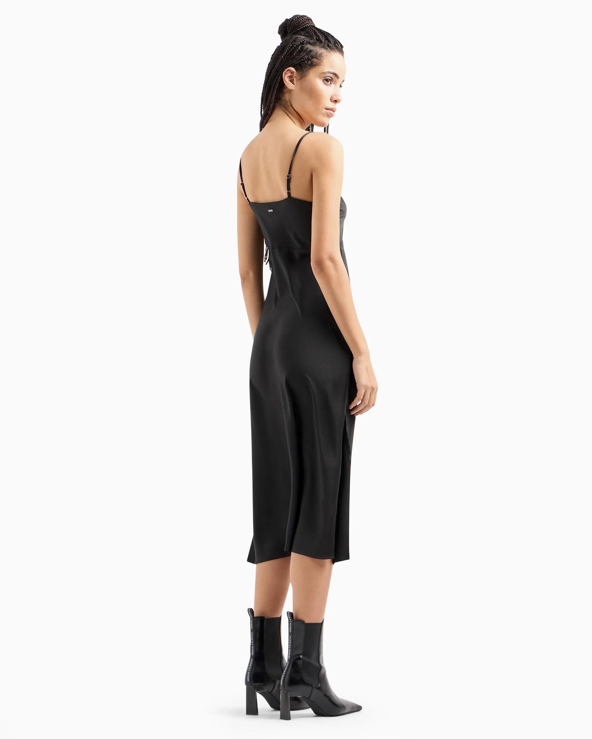 Abito midi nero lingerie in tessuto effetto raso con spalline sottili