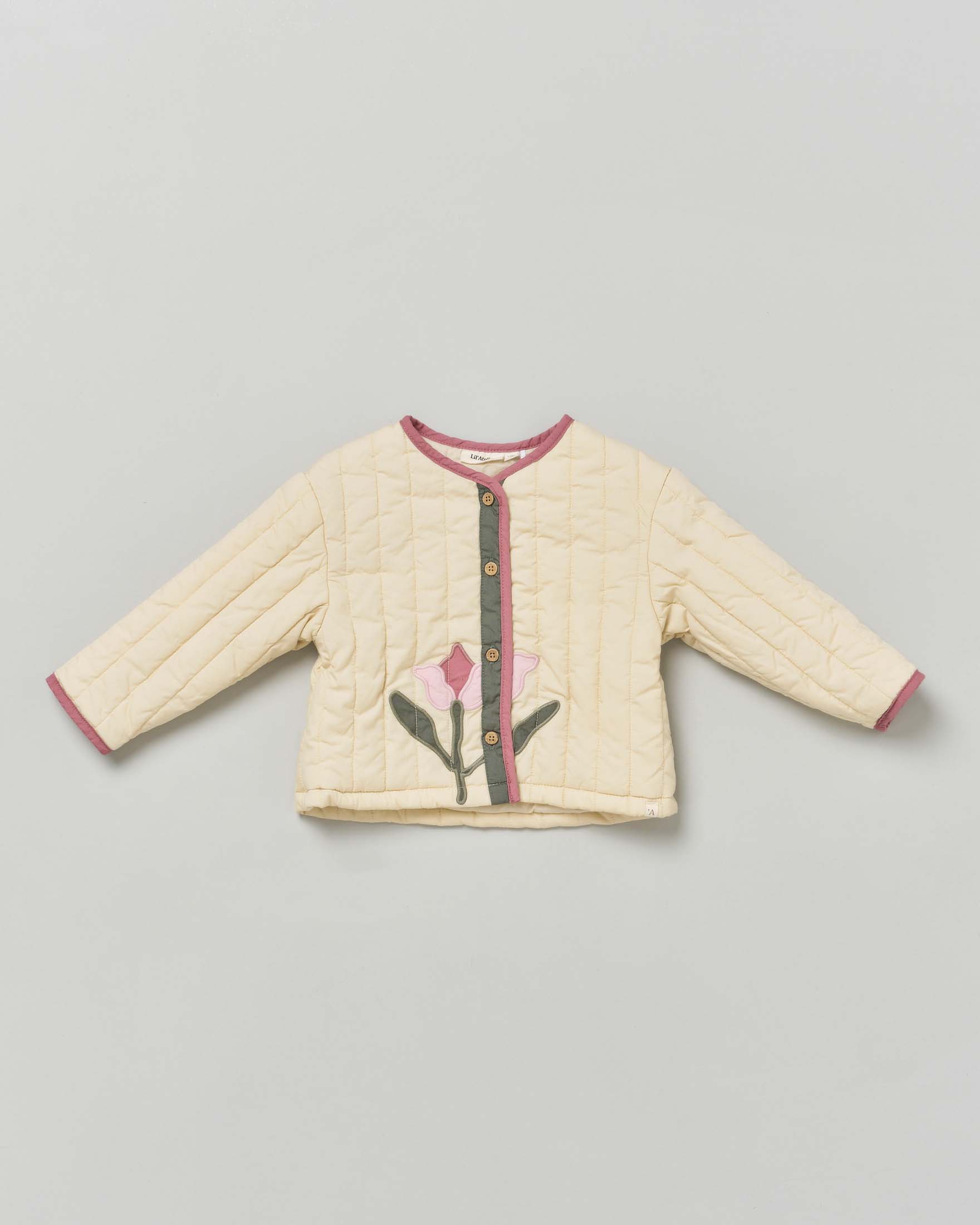 Giacca camicia color panna in cotone trapuntato con ricamo floreale 