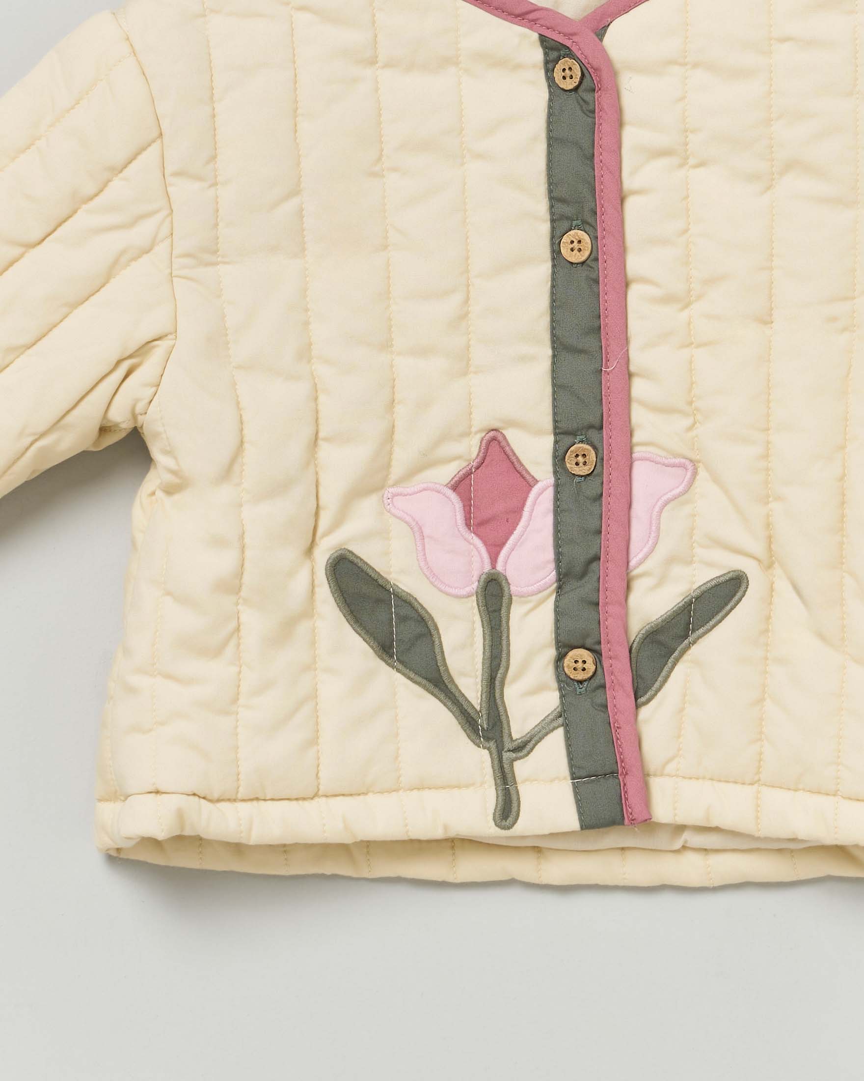 Giacca camicia color panna in cotone trapuntato con ricamo floreale  image