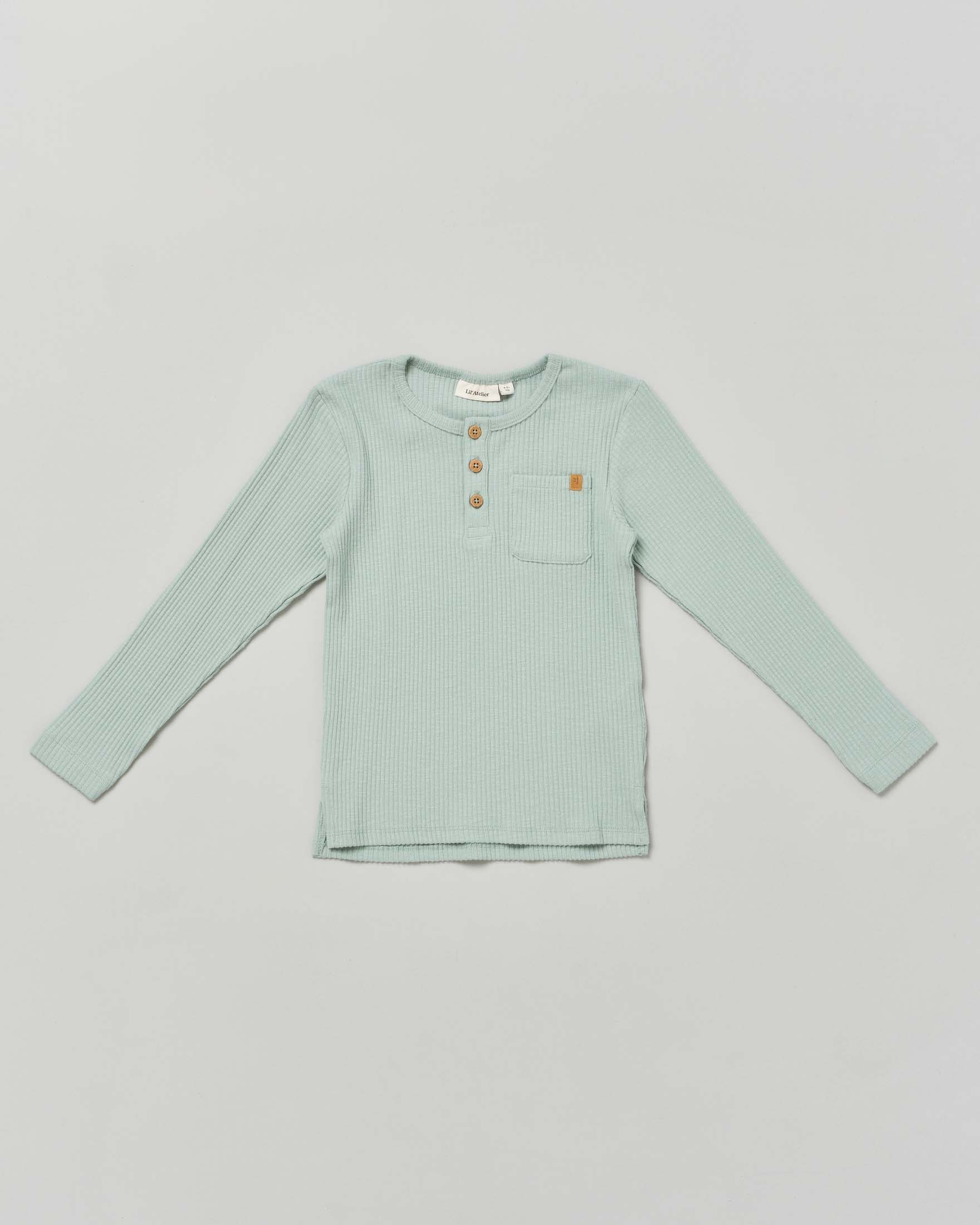 T-shirt verde salvia manica lunga in cotone stretch a costine 