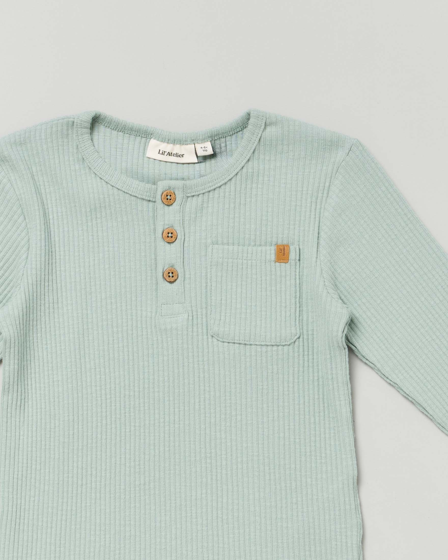 T-shirt verde salvia manica lunga in cotone stretch a costine  image