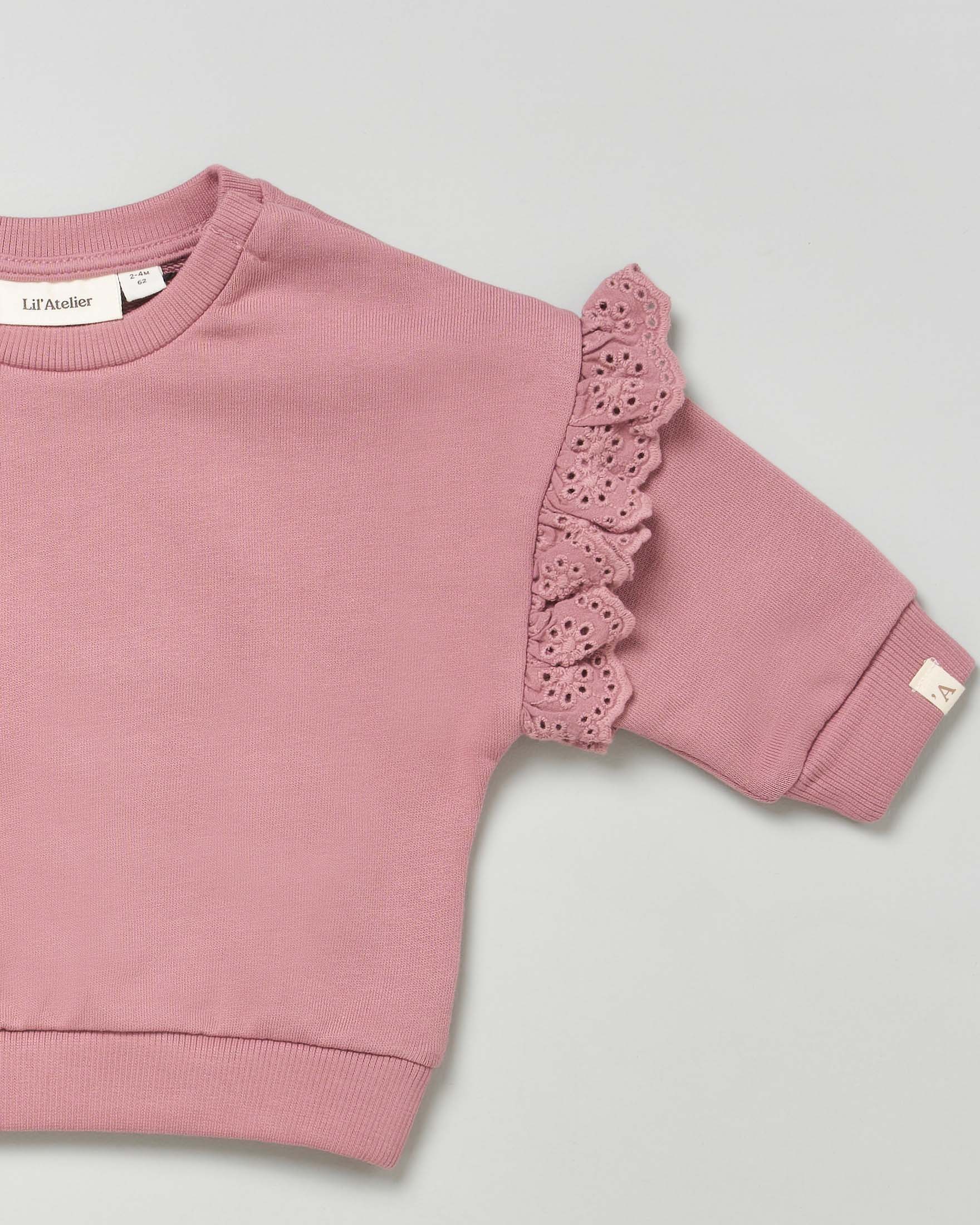 Felpa malva in cotone con rouches in sangallo 1-18 mesi image