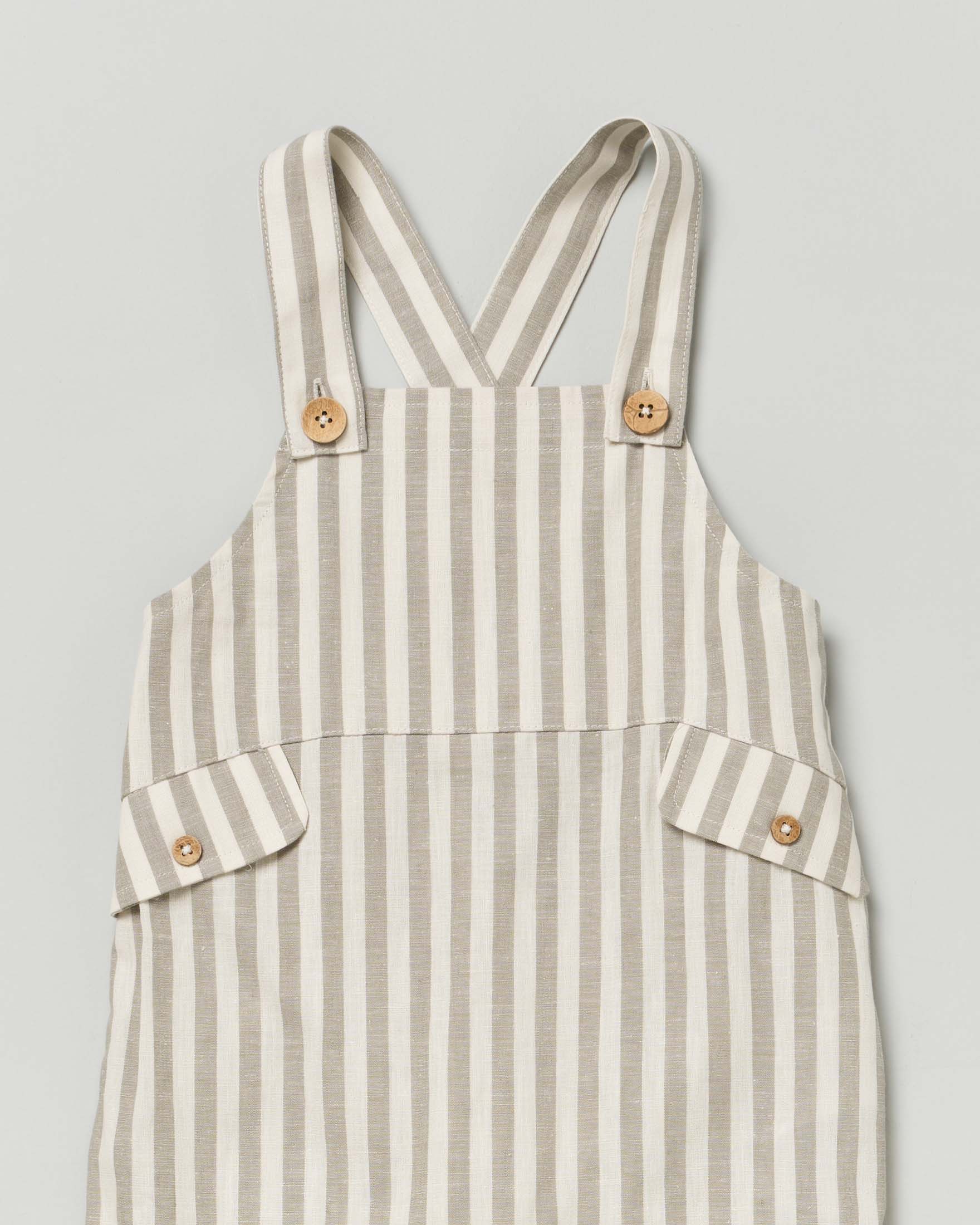 Salopette in cotone e lino a fantasia rigata salvia e bianca  image