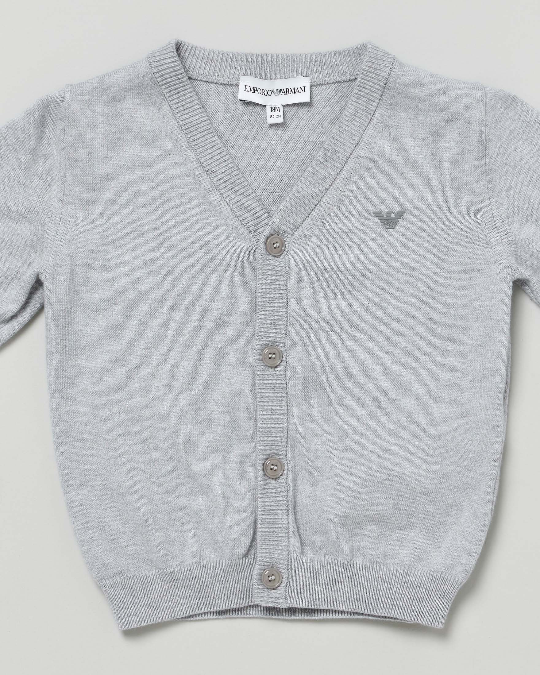 Cardigan grigio Emporio Armani Junior in cotone con logo  image