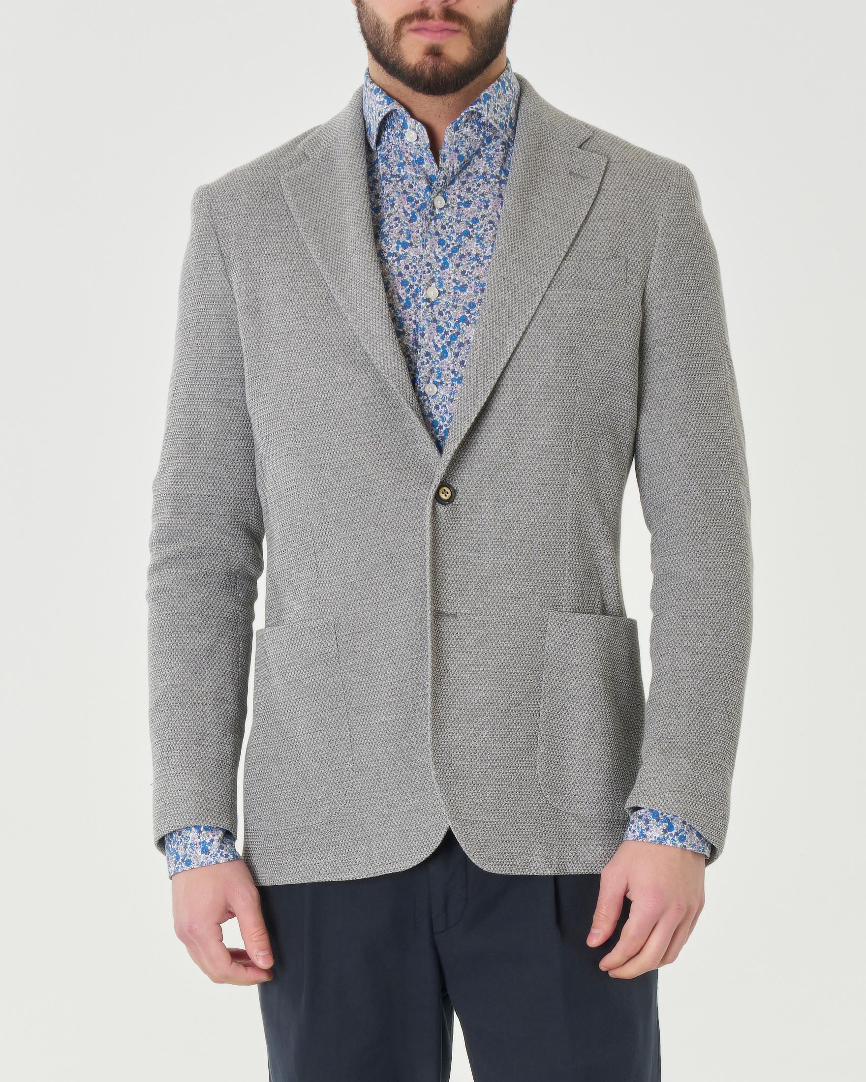 Blazer grigio in tessuto di viscosa stretch micro armatura