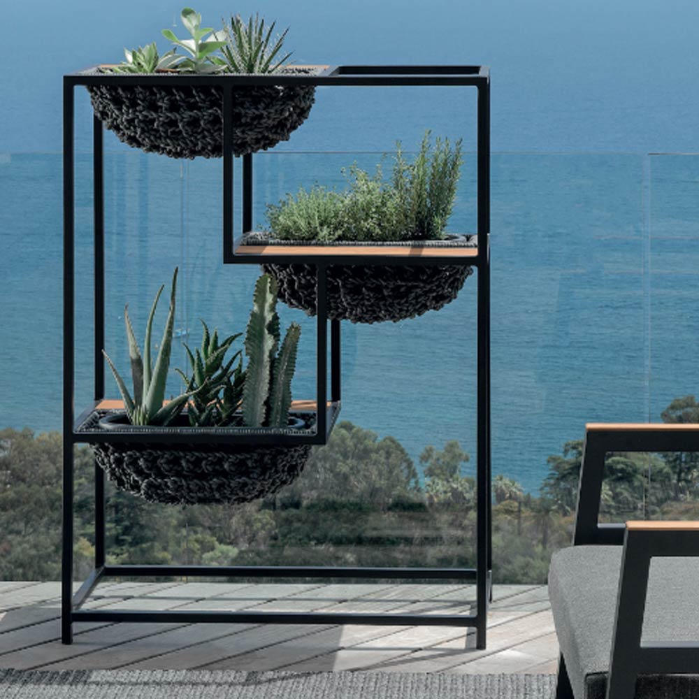 Fioriera Alta Moderna Vezuvio 73 Cm - Vaso Geometrico Per Interni/Esterni, Polietilene Nero Opaco, Con Inserto Plastico