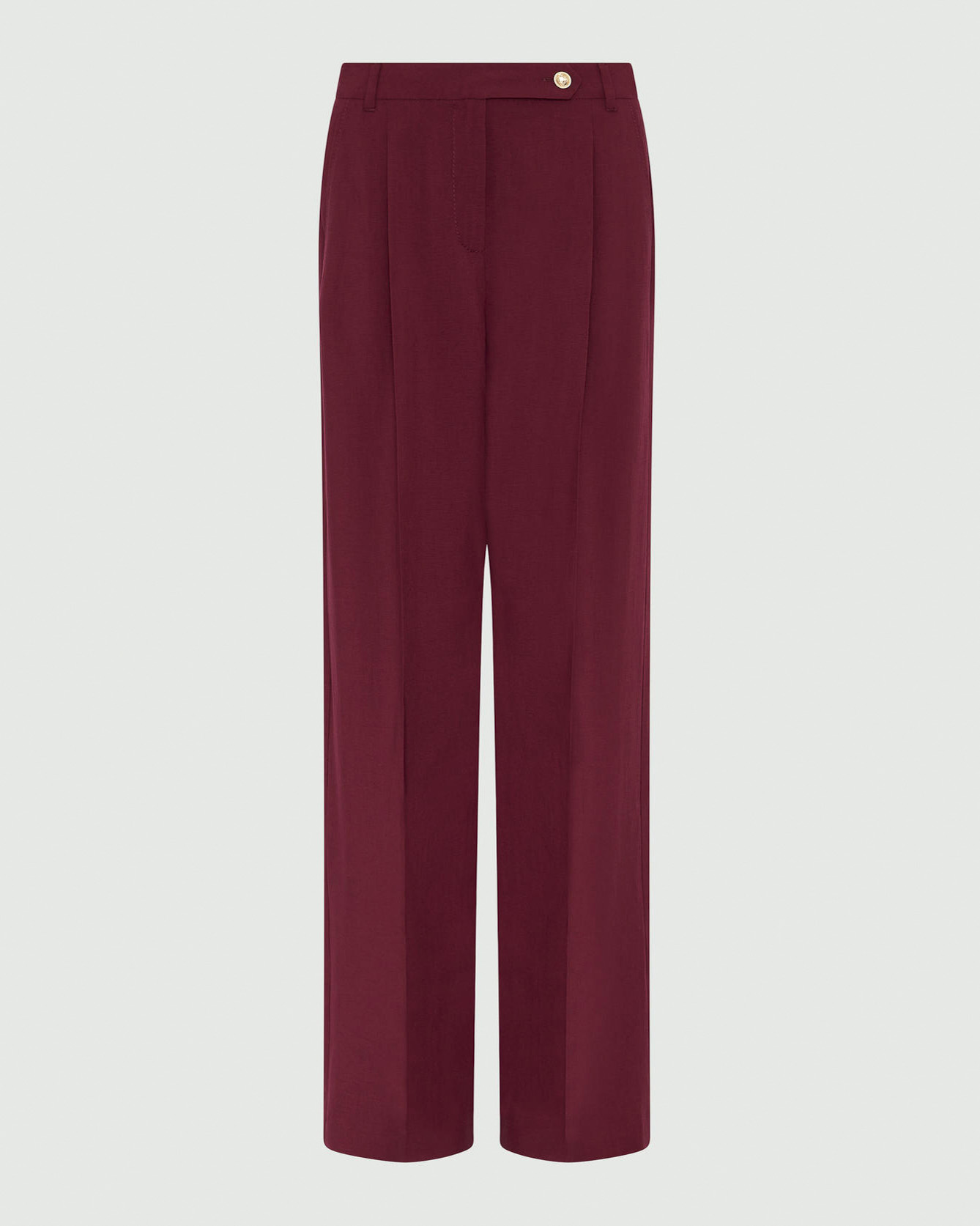 Pantaloni palazzo bordeaux in viscosa e lino con pinces in vita