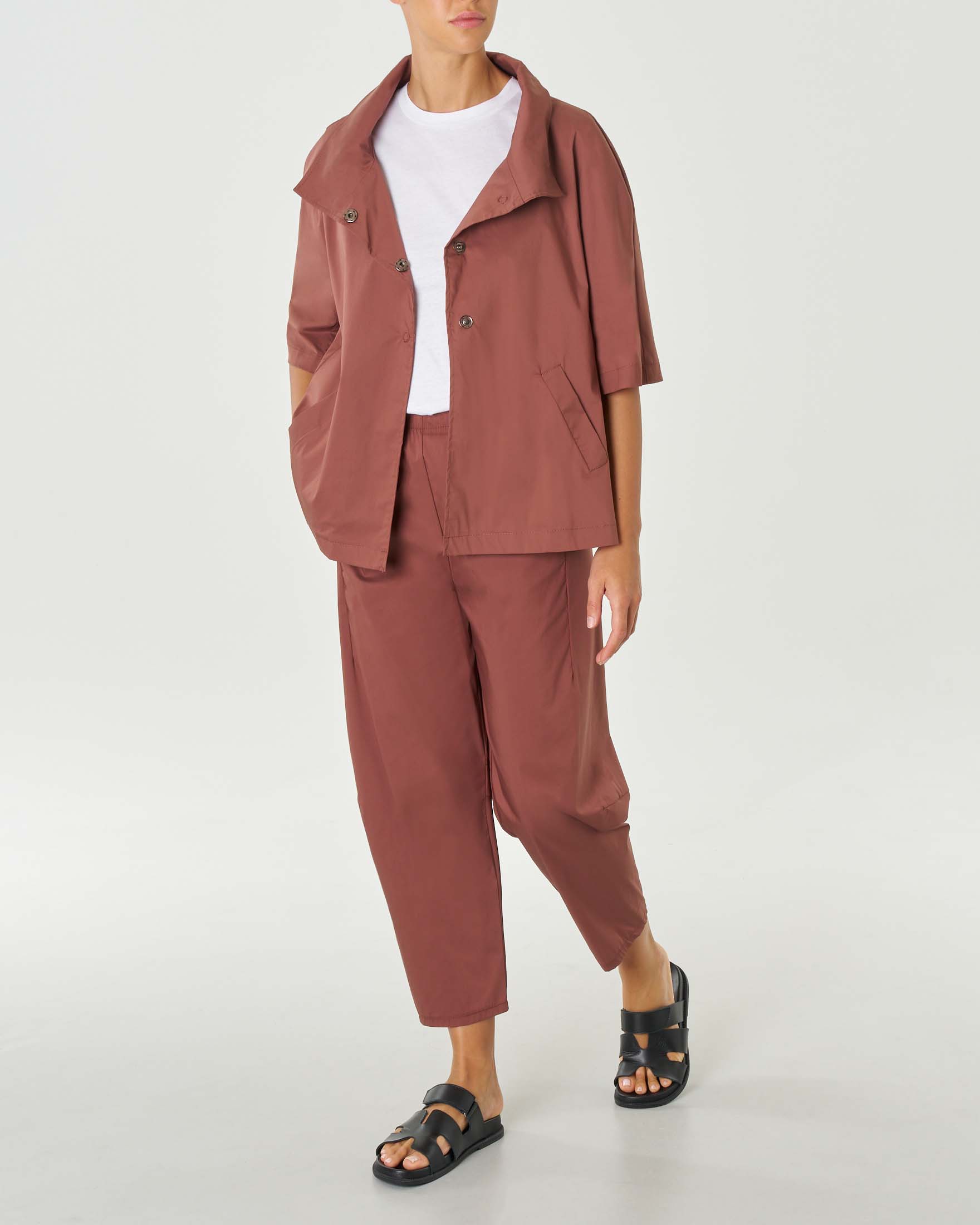 Giacchina color coccio effetto slavato in popeline di cotone stretch con maniche tre quarti e collo in piedi image