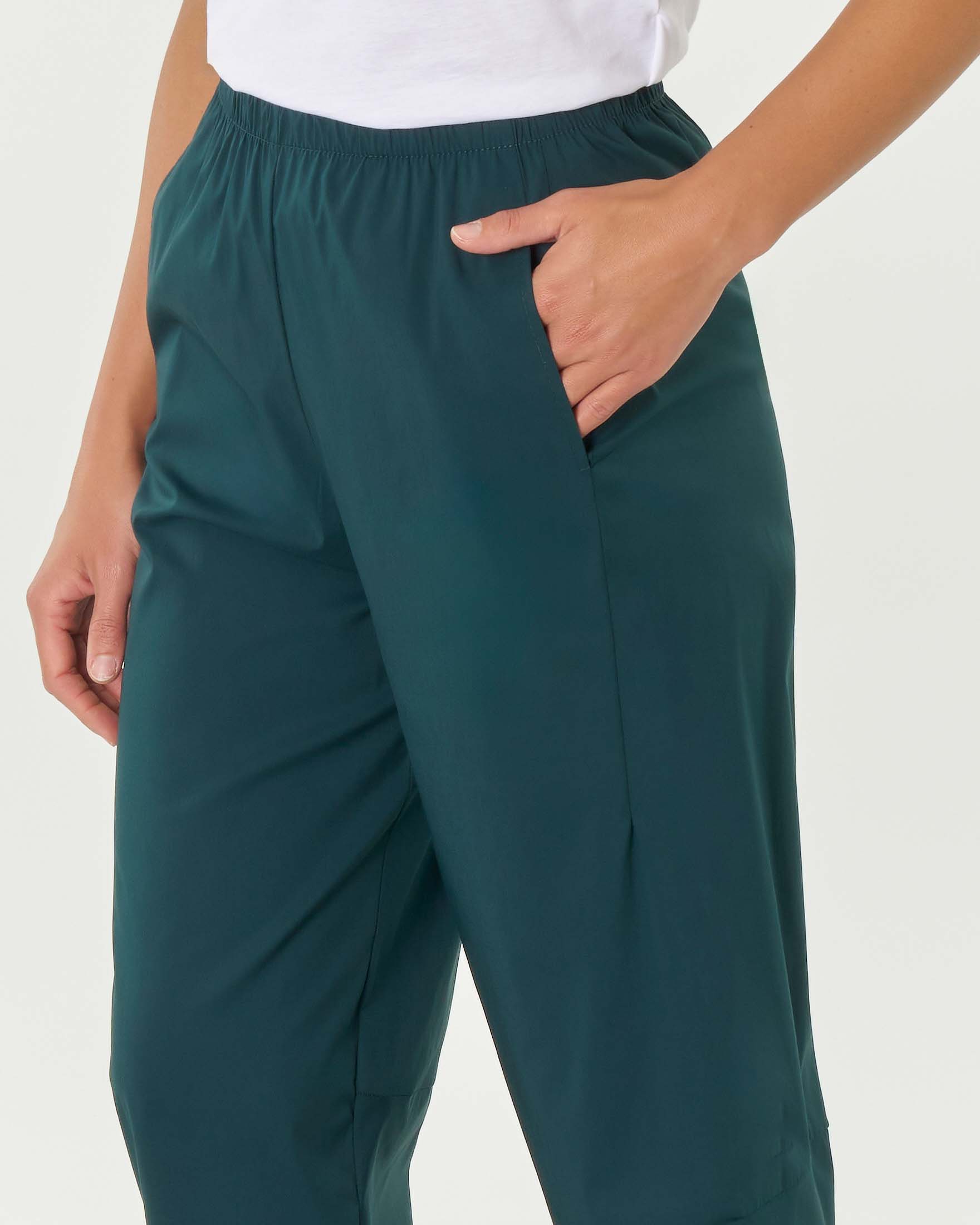 Pantaloni color ottanio in popeline di cotone stretch dalla linea a pagliaccio image