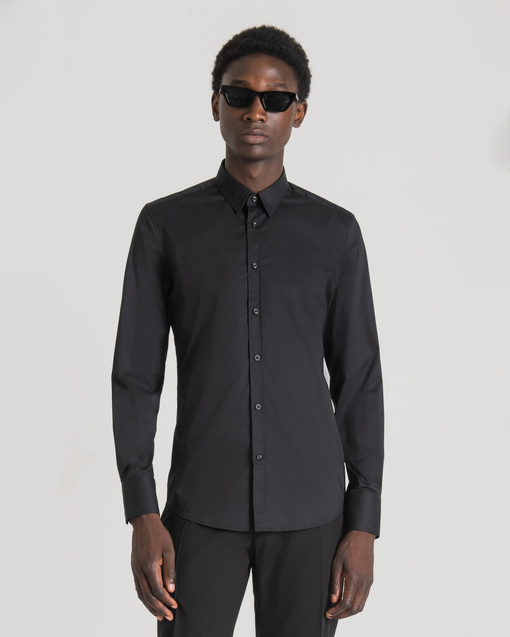 Camicia Antony Morato nera in popeline di cotone stretch super slim-fit