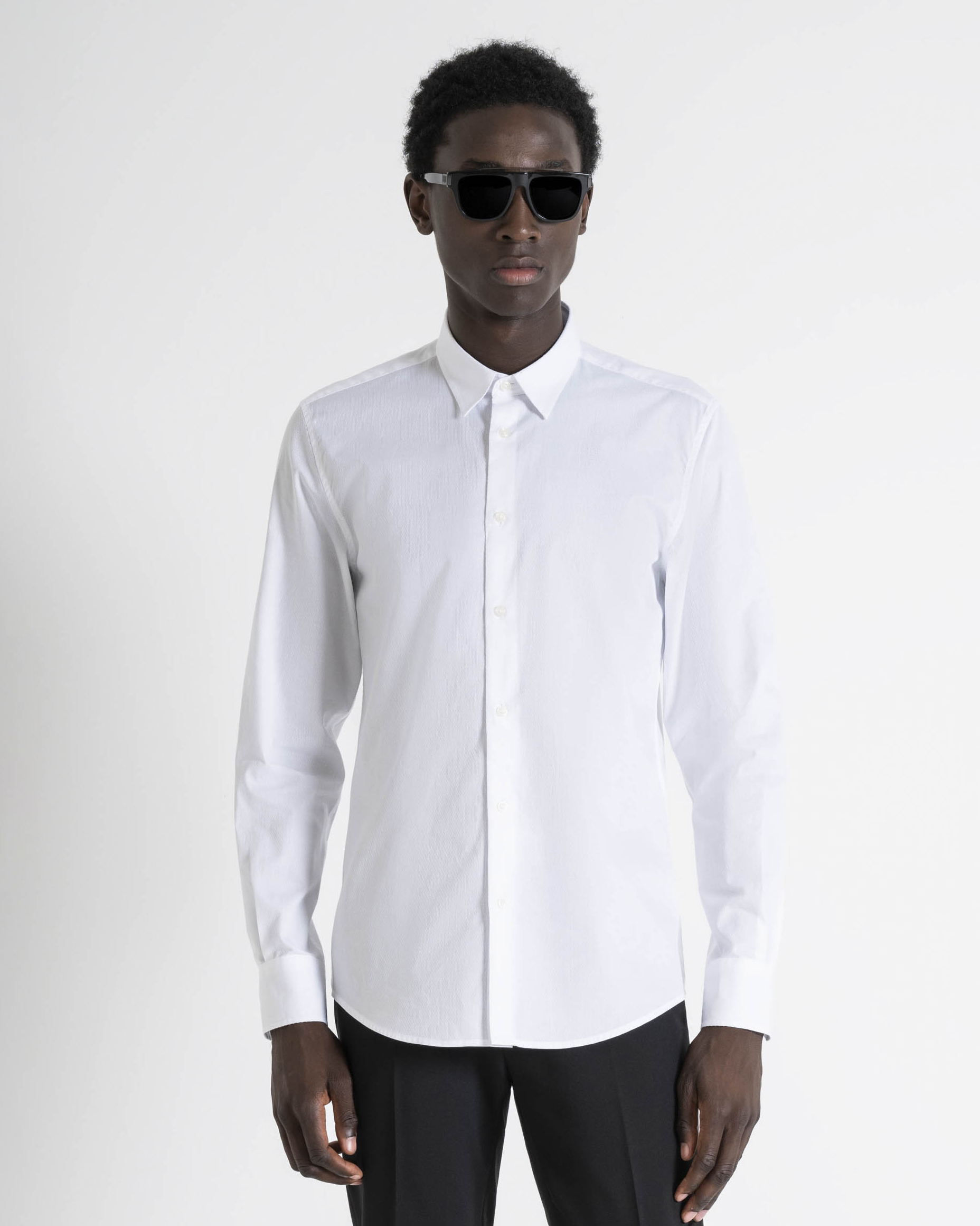 Camicia bianca in cotone micro armatura slim-fit