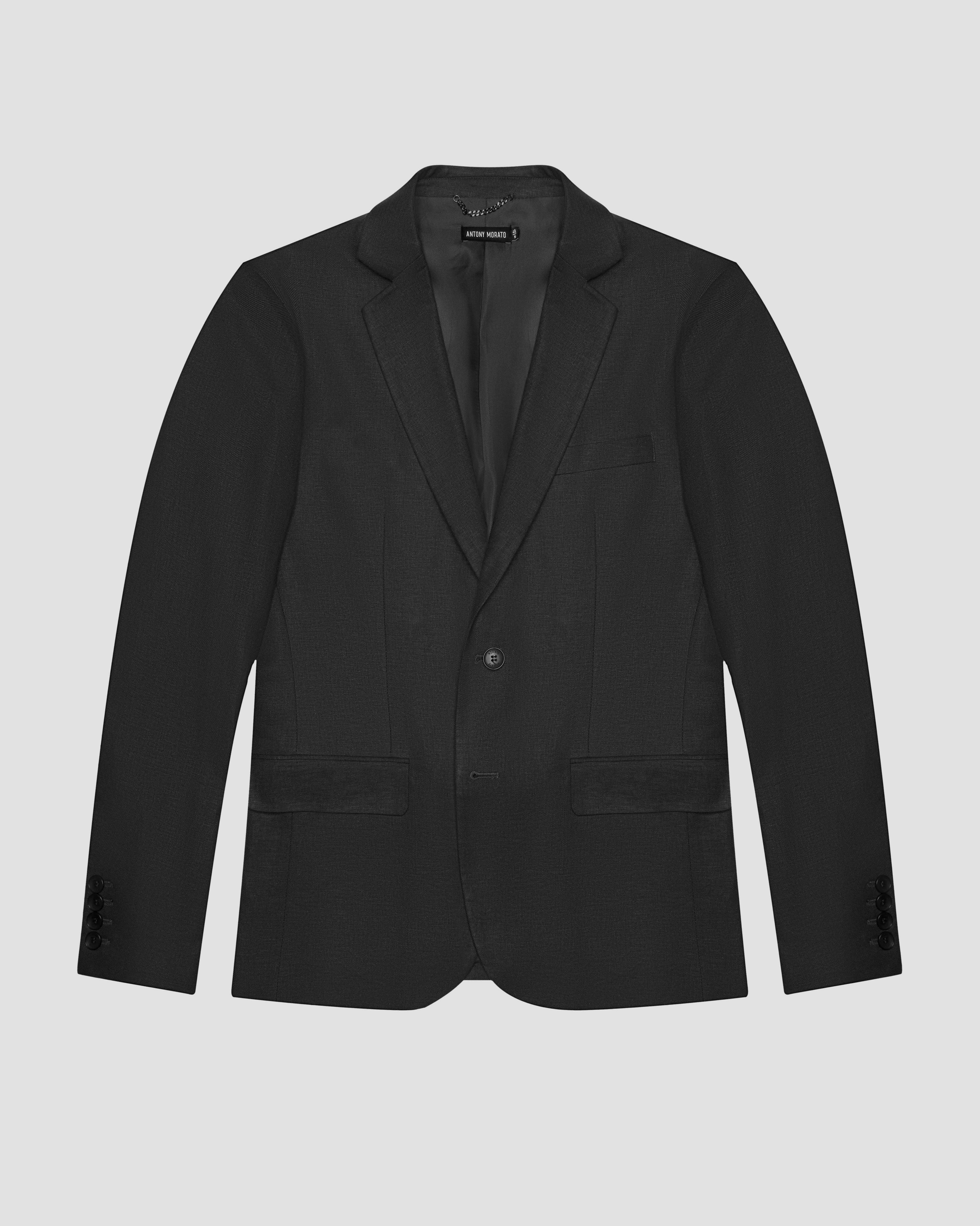 Blazer nero in misto lino e viscosa con chiusura monopetto