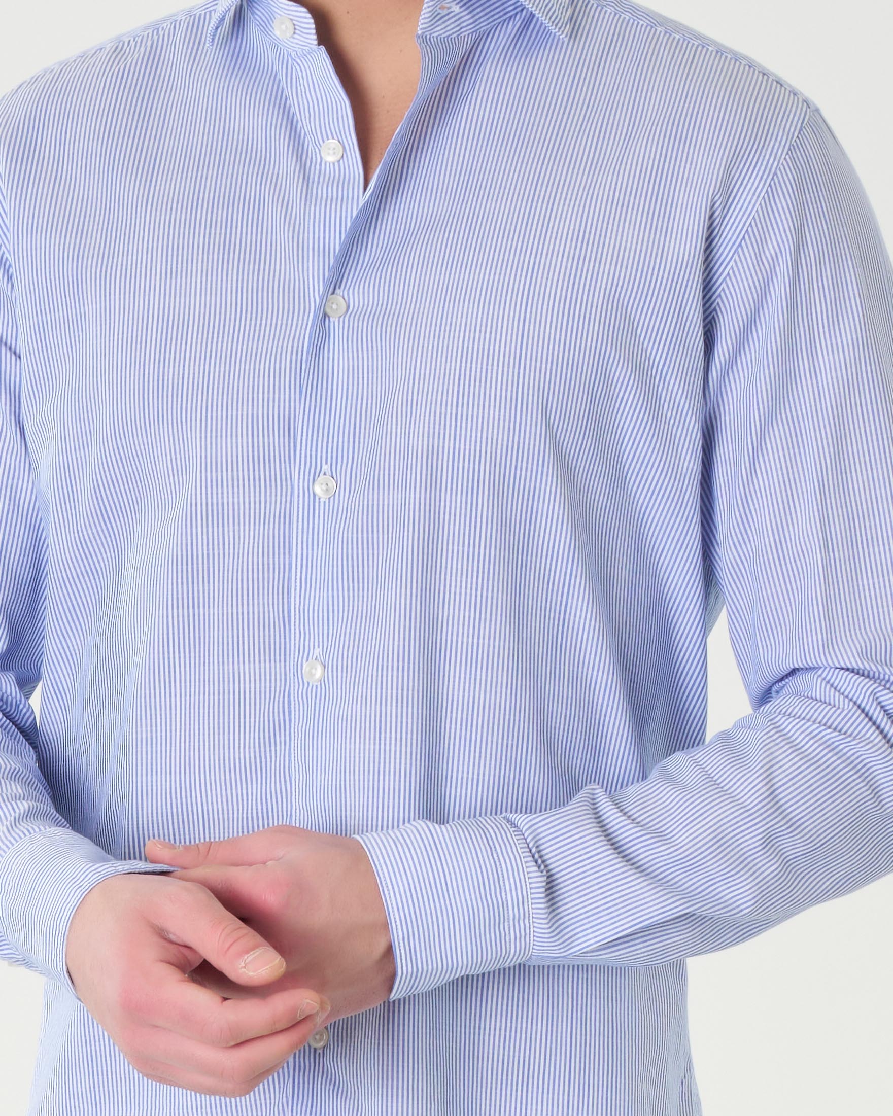 Camicia bastoncino bianco azzurro di puro cotone tailor fit image
