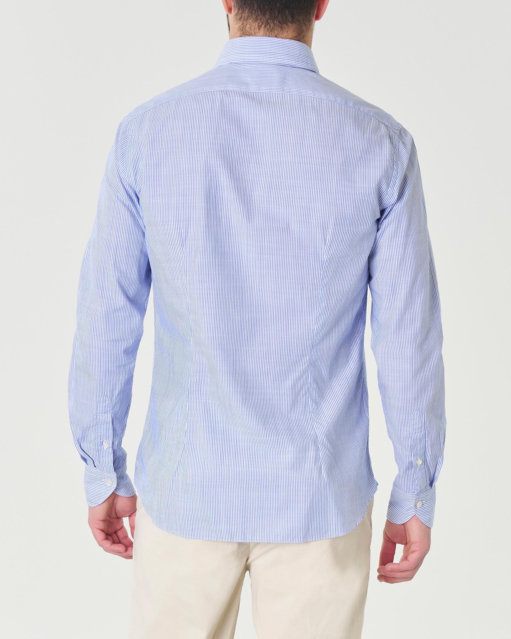 Camicia bastoncino bianco azzurro di puro cotone tailor fit