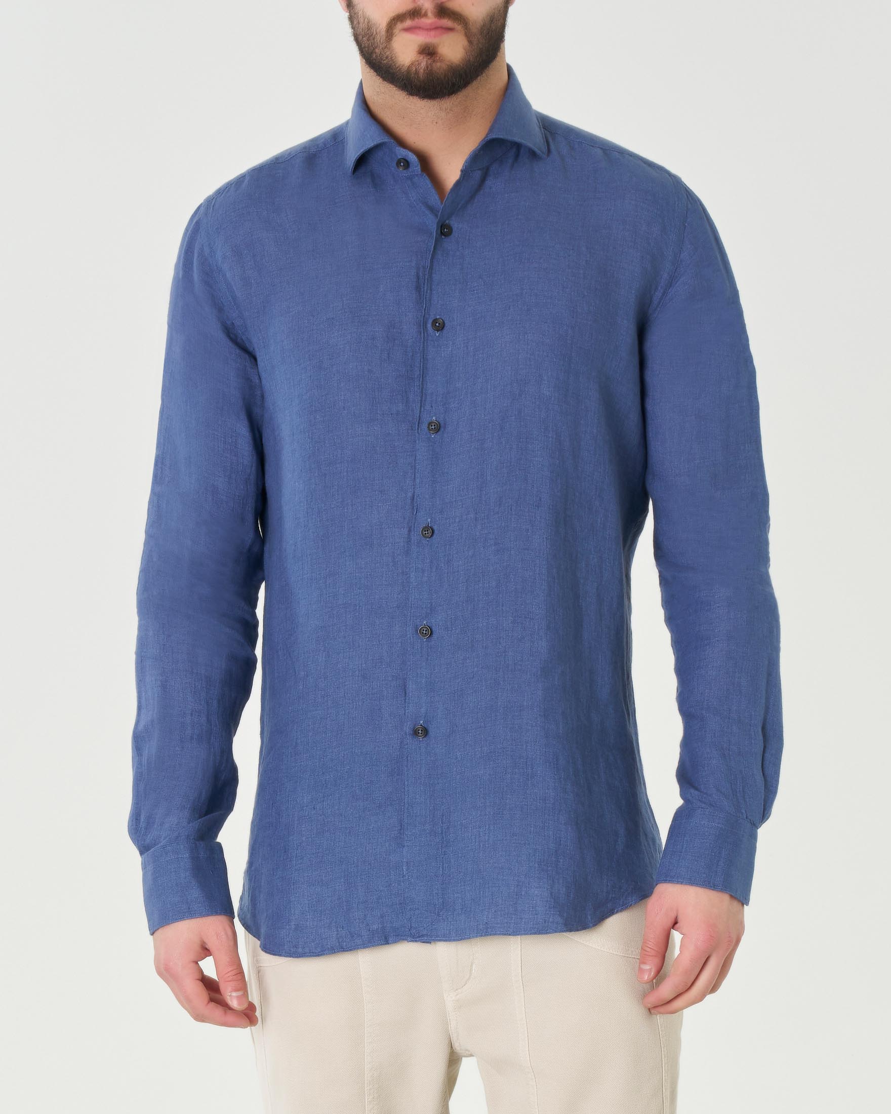 Camicia blu indaco in puro lino