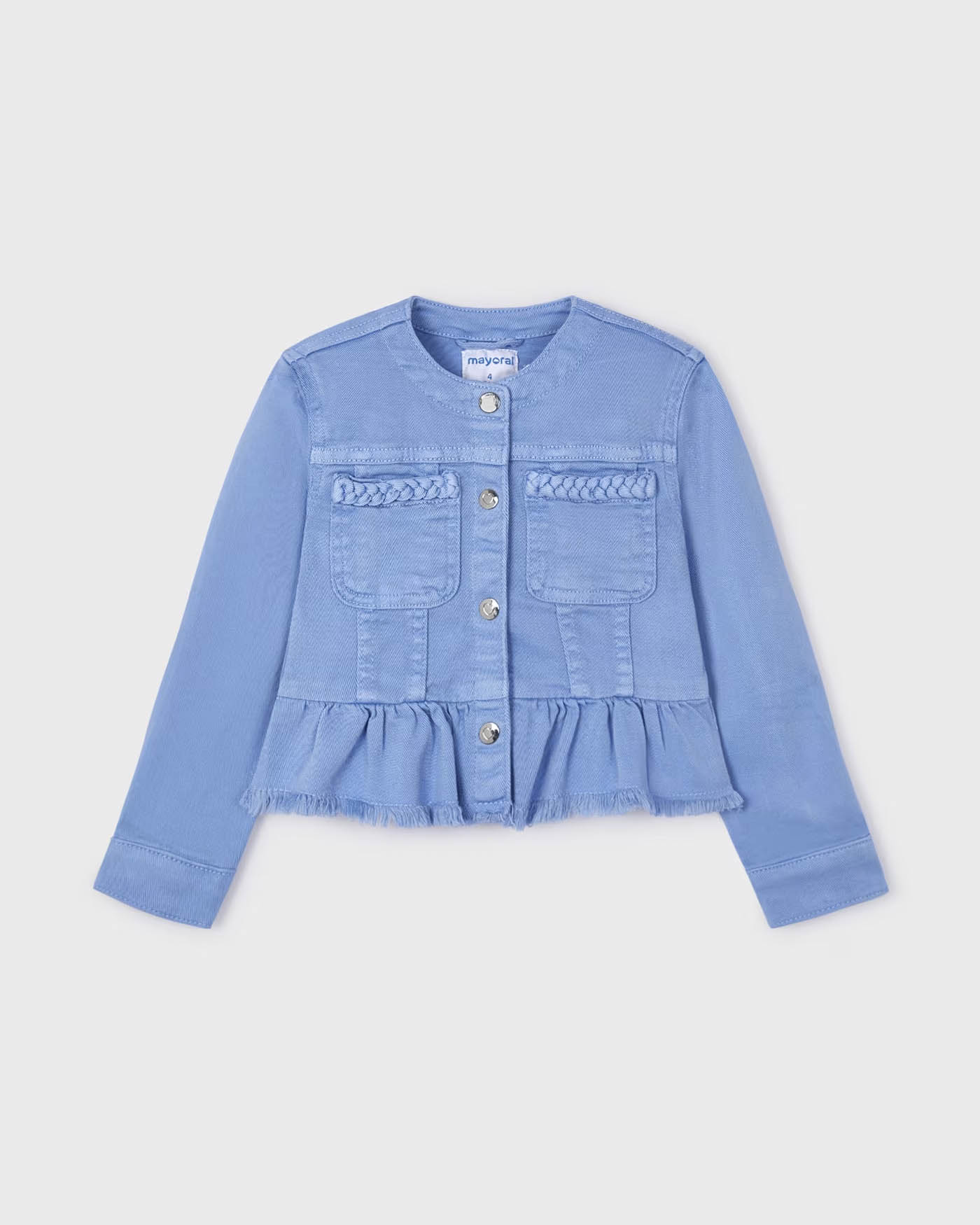 Giubbino azzurro in bull di cotone con balza