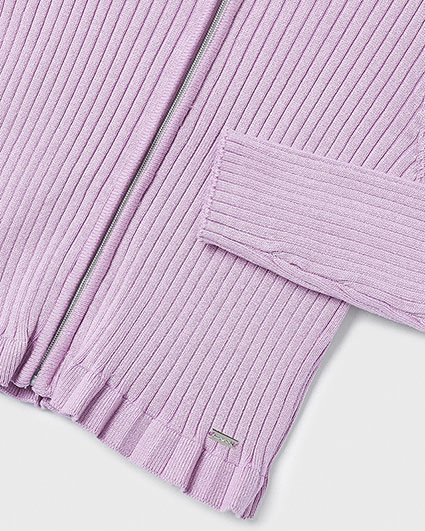 Maglia lilla in misto viscosa rifinita a coste con cappuccio e zip