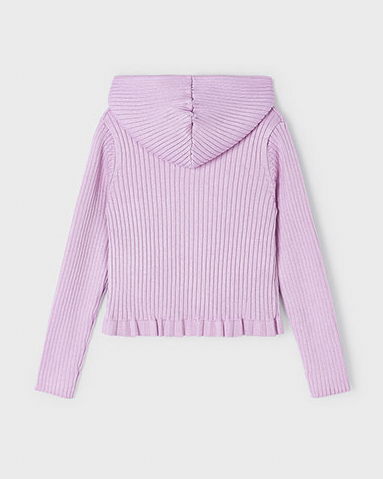 Maglia lilla in misto viscosa rifinita a coste con cappuccio e zip