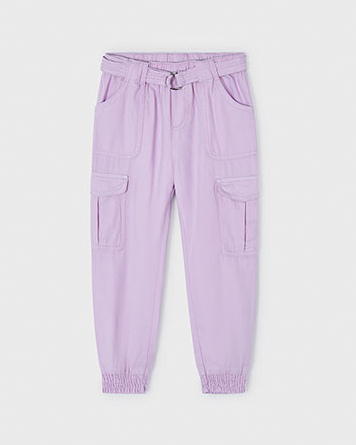 Pantalone cargo lilla in cotone con cintura