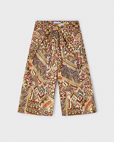 Pantalone a palazzo in cotone a fantasia etnica arancione e verde militare con coulisse 3-7 anni