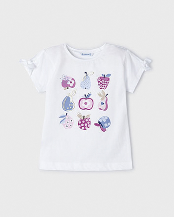 T-shirt bianca in cotone con stampa frutta e maniche corte