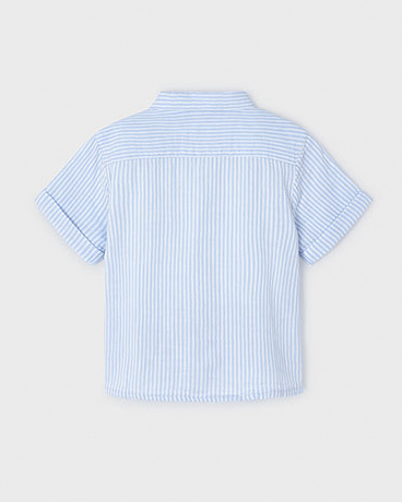 Camicia in cotone a maniche corte a fantasia rigata azzurra e bianca 