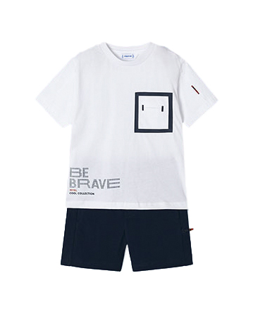 Completo in felpa di cotone composto da t-shirt a maniche corte bianca e bermuda blu  image