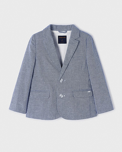 Blazer blu in lino e cotone effetto melange 