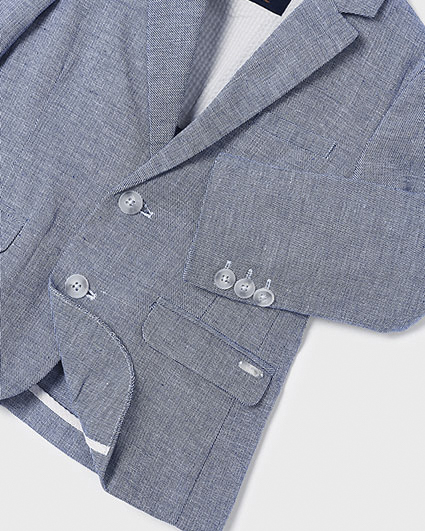 Blazer blu in lino e cotone effetto melange  image