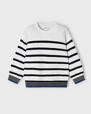 Maglia girocollo in cotone bianca a righe blu