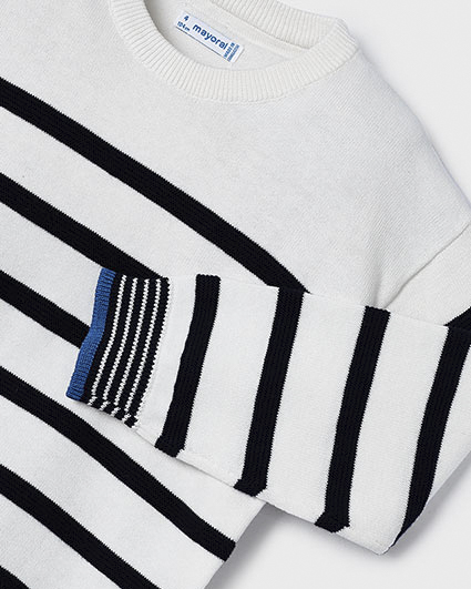 Maglia girocollo in cotone bianca a righe blu  image