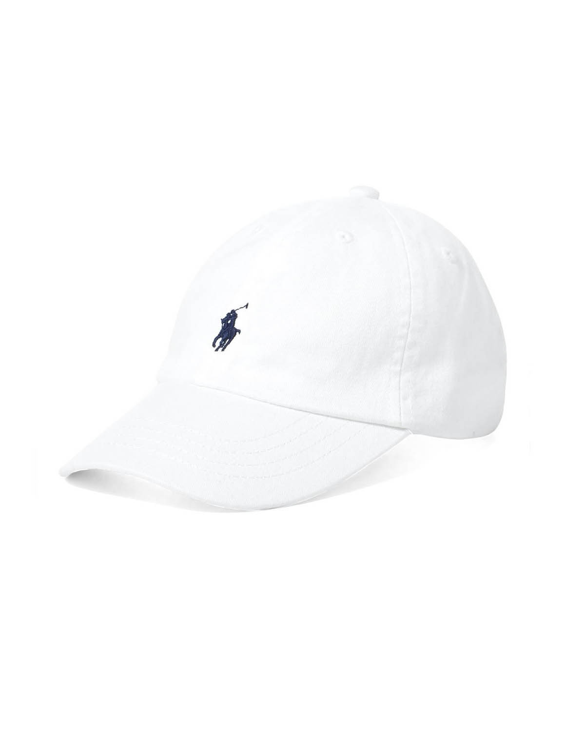 Berretto bianco Polo Ralph Lauren con frontino in cotone e logo pony blu 