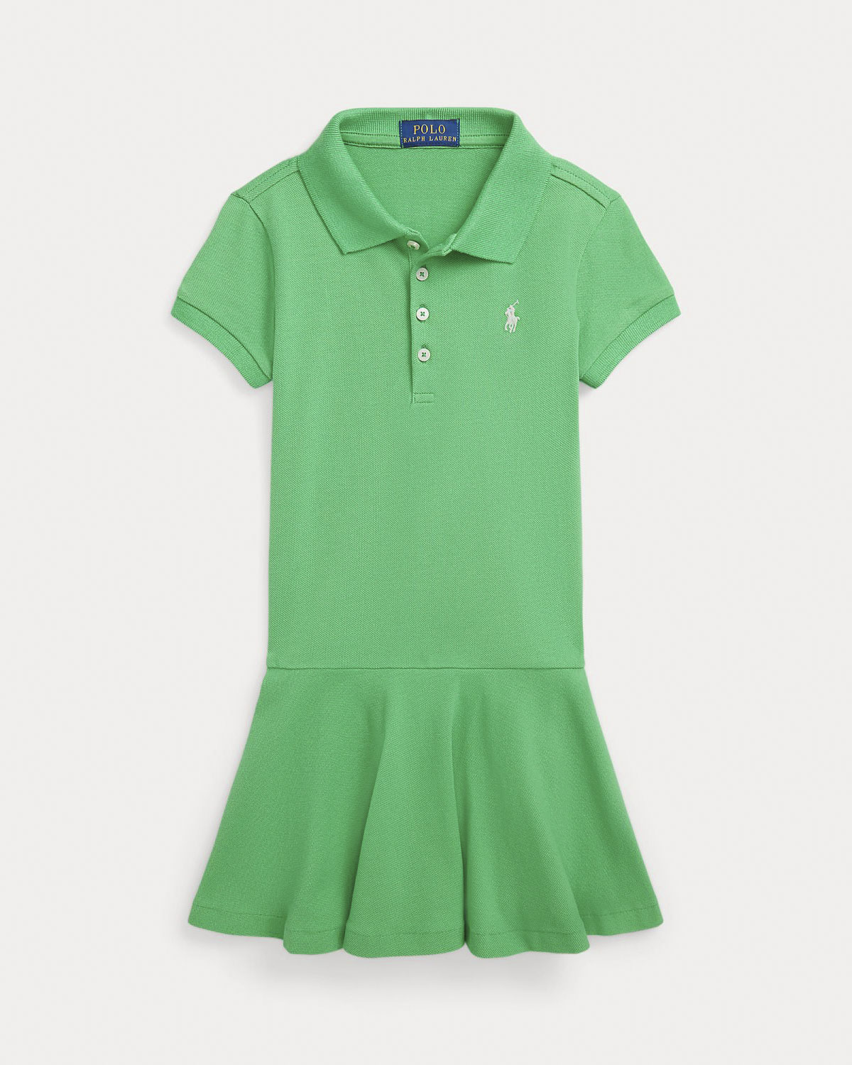 Abito polo verde in piquè di cotone stretch Polo con balza