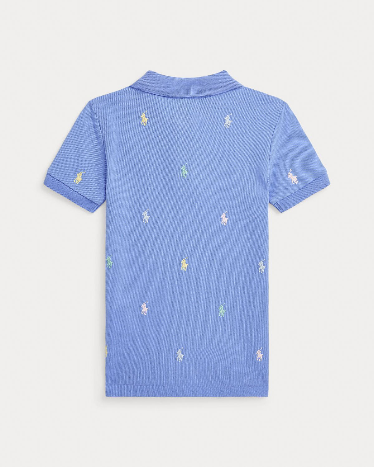 Polo azzurra in piquet di cotone a maniche corte con logo pony colorato ricamato all-over  image