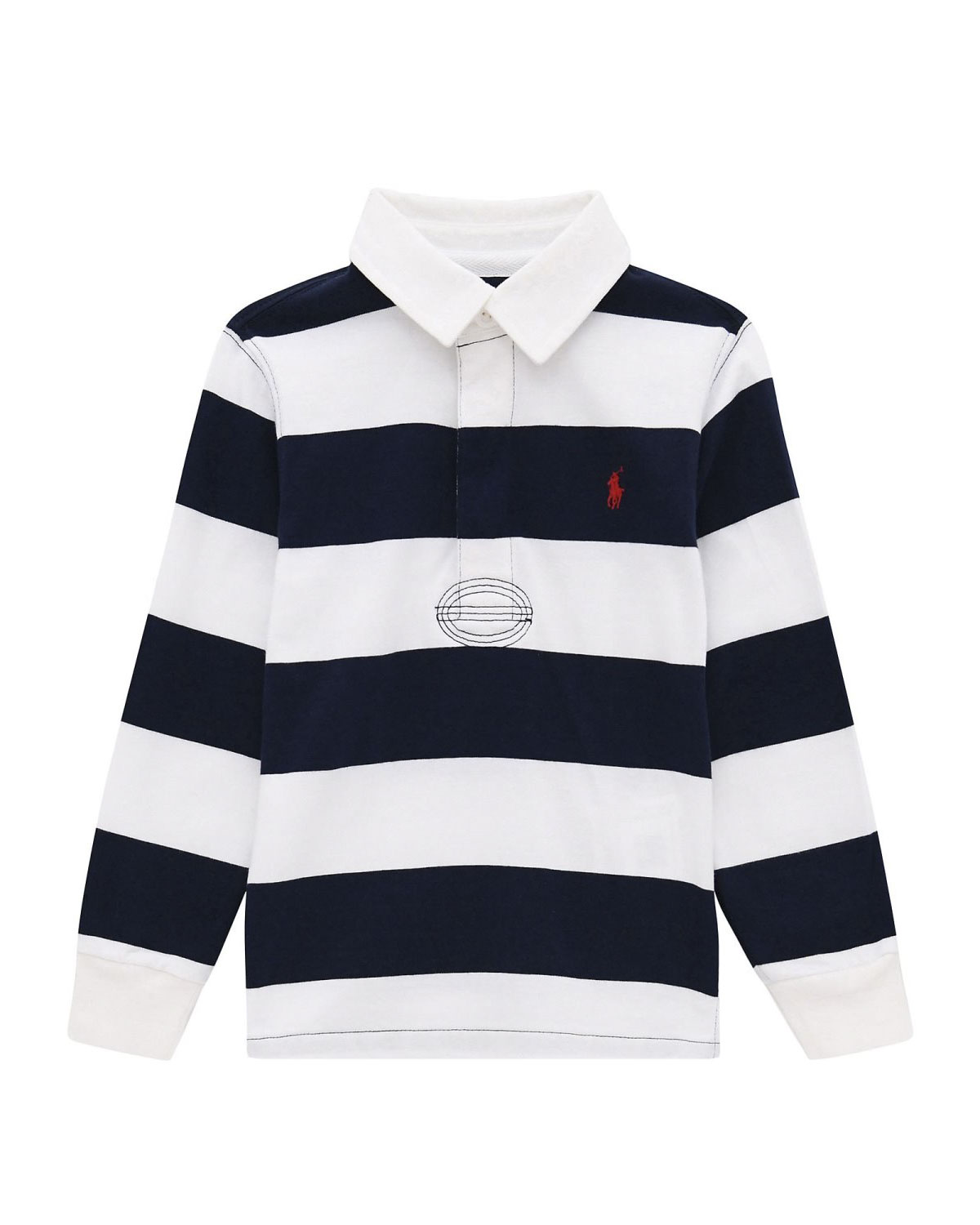 Polo in cotone a maniche lunghe a righe bianche e blu Polo con logo pony rosso