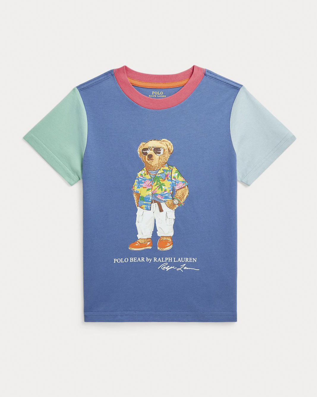 T-shirt in cotone a maniche corte a fantasia multicolore color block con Polo Bear Hawaii