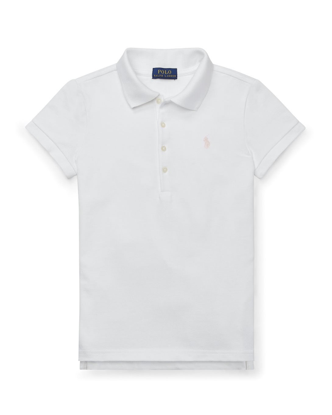 Polo bianca Ralph Lauren a maniche corte in cotone stretch con logo pony rosa 