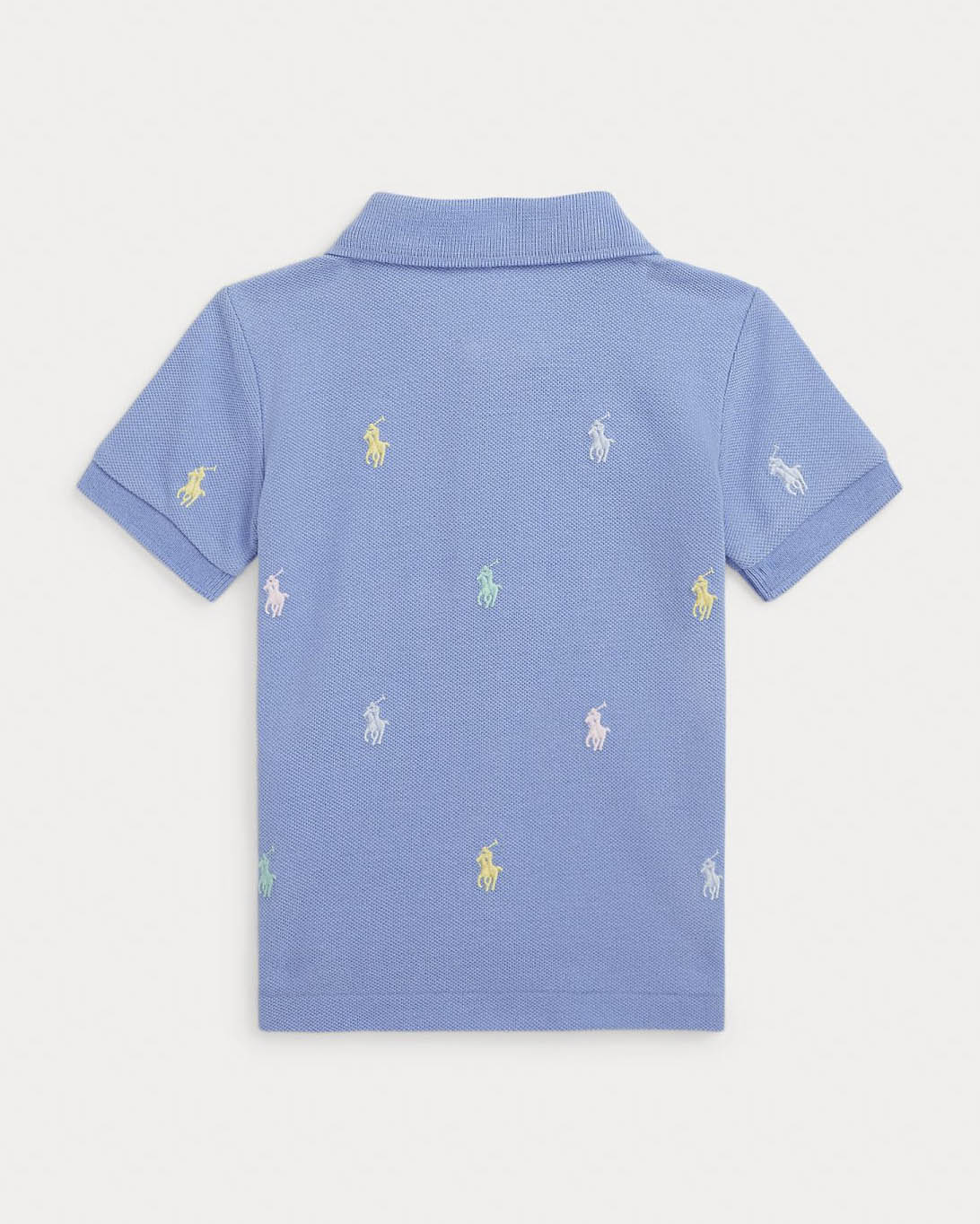 Polo celeste in piquet con logo pony colorati ricamati all-over e maniche corte  image