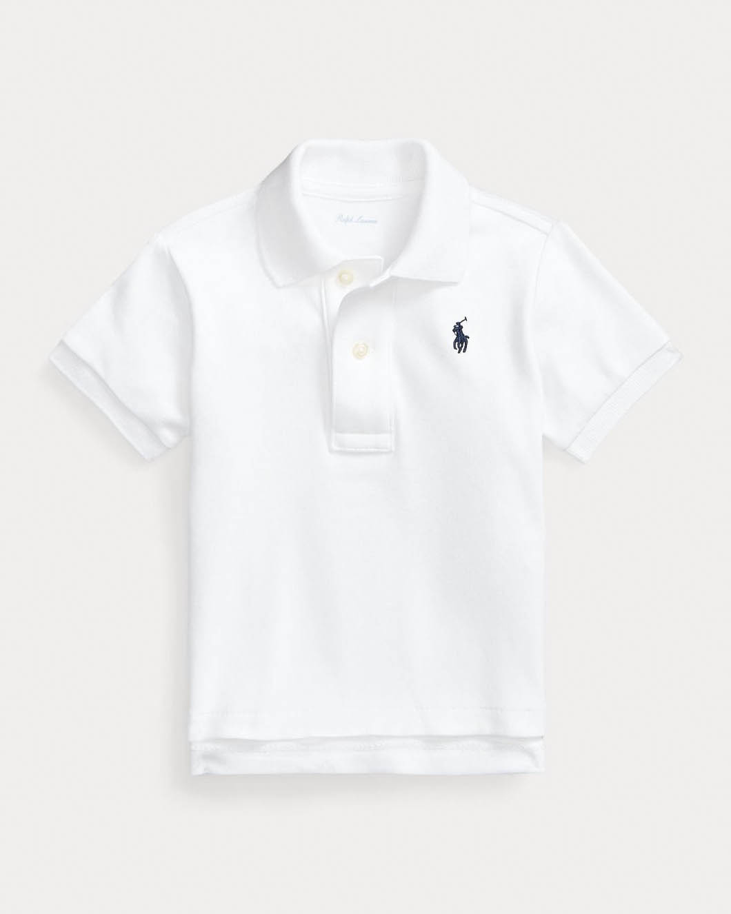 Polo bianca in cotone a maniche corte con logo pony blu