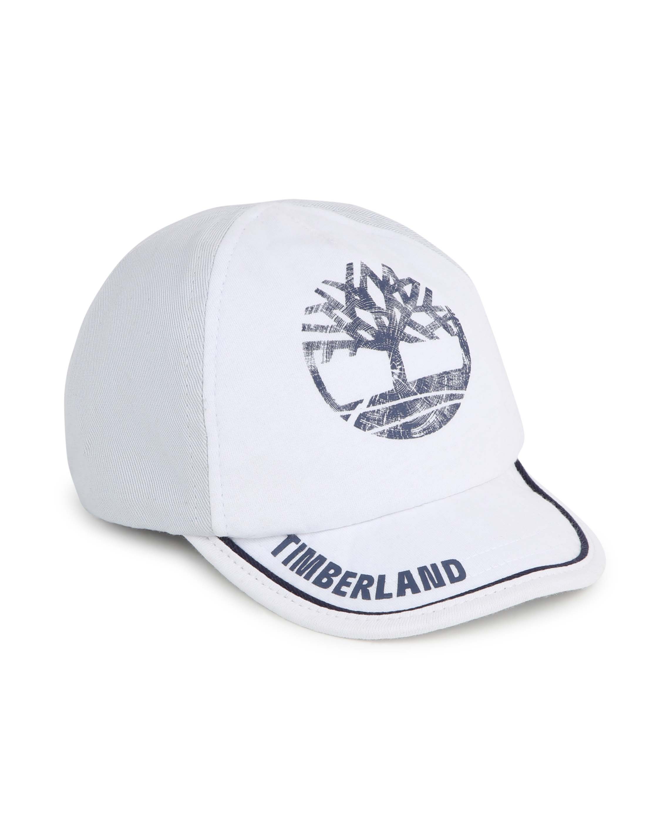 Cappello con frontino in cotone bianco e grigio con logo blu
