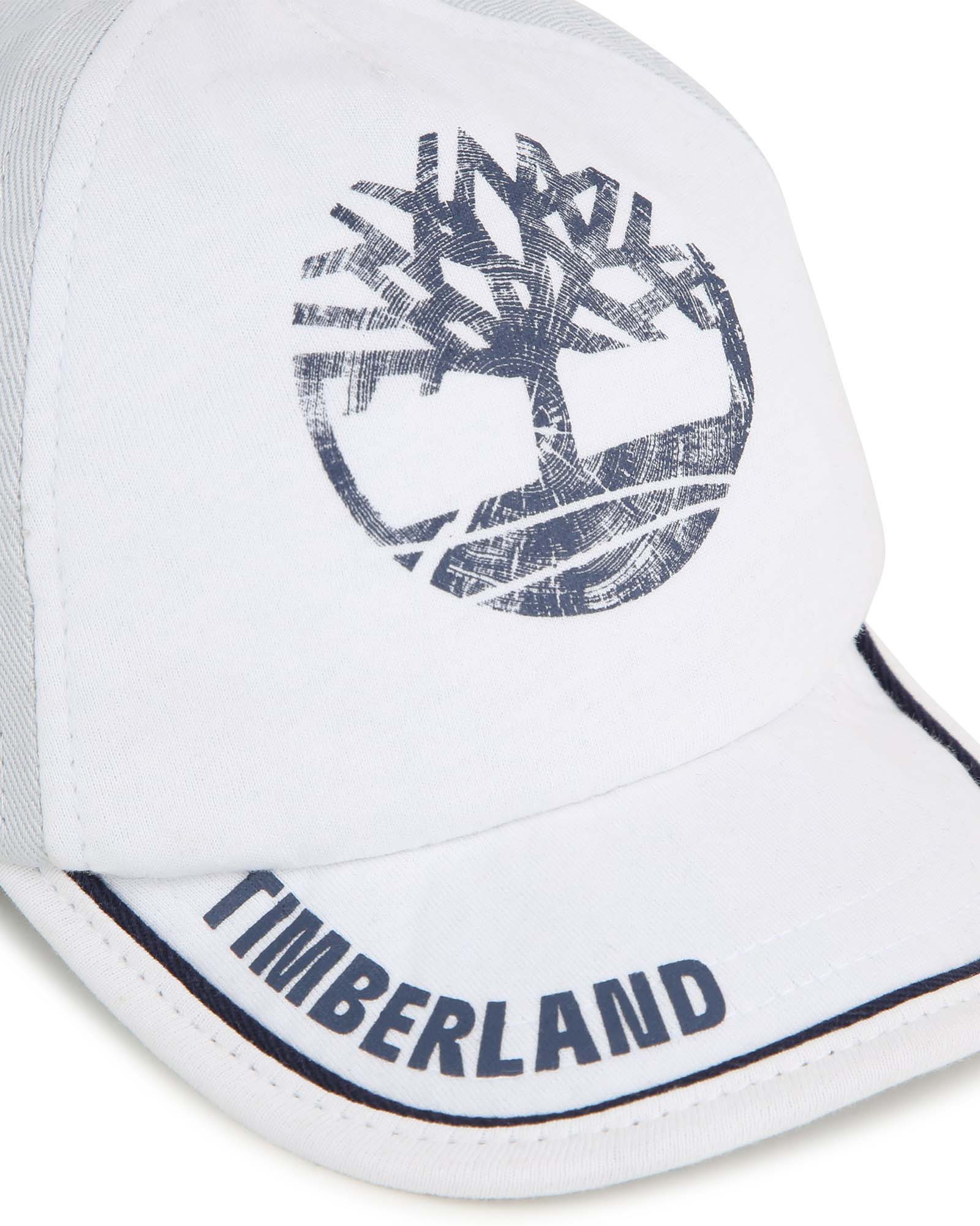 Cappello con frontino in cotone bianco e grigio con logo blu image