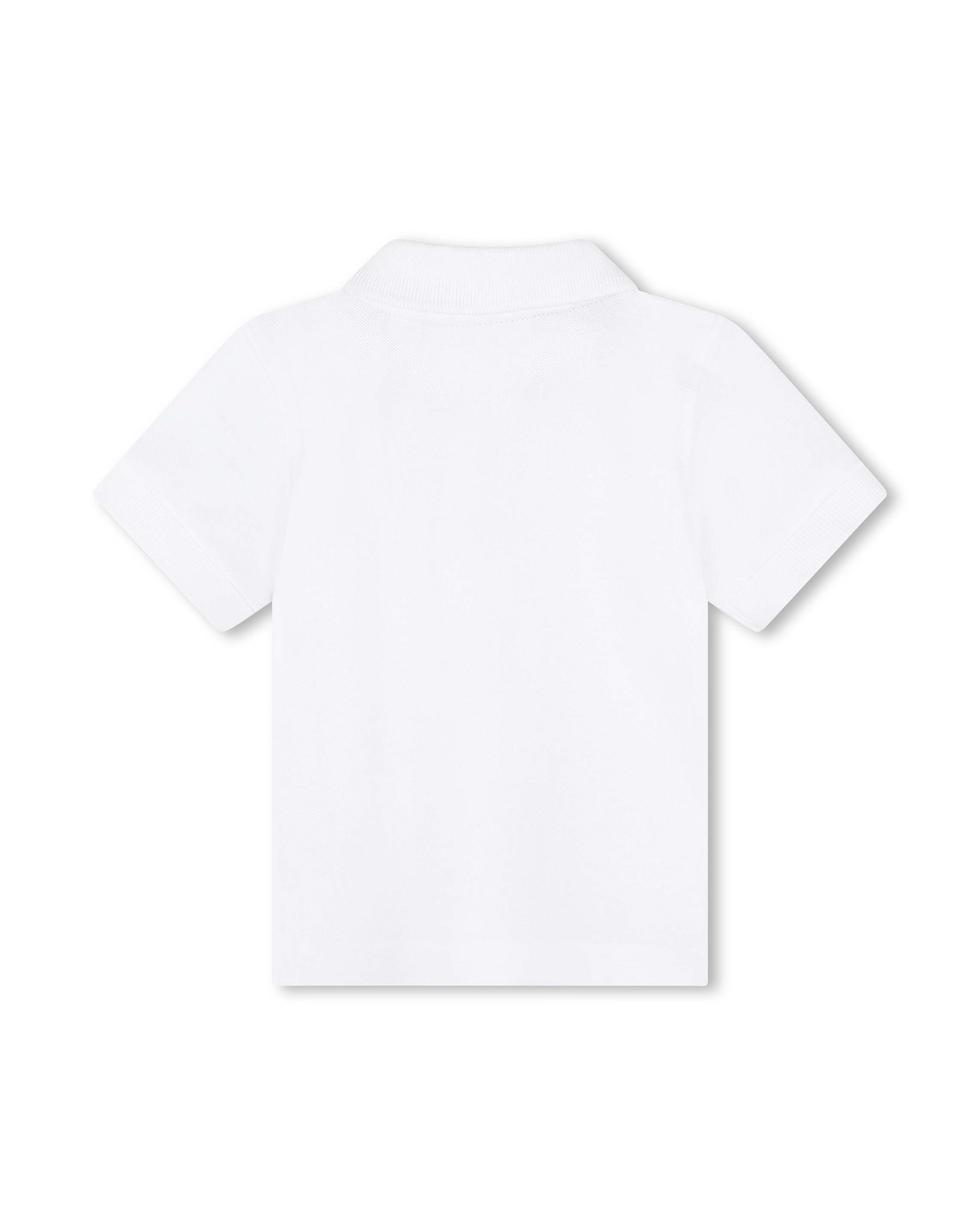 Polo bianca in piquet a maniche corte con scritta logo blu 6-18 mesi image