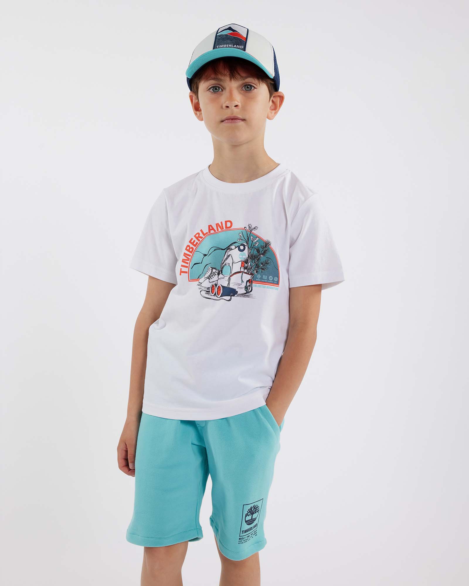 Bermuda verde acqua in felpa di cotone con coulisse e logo 6-8 anni