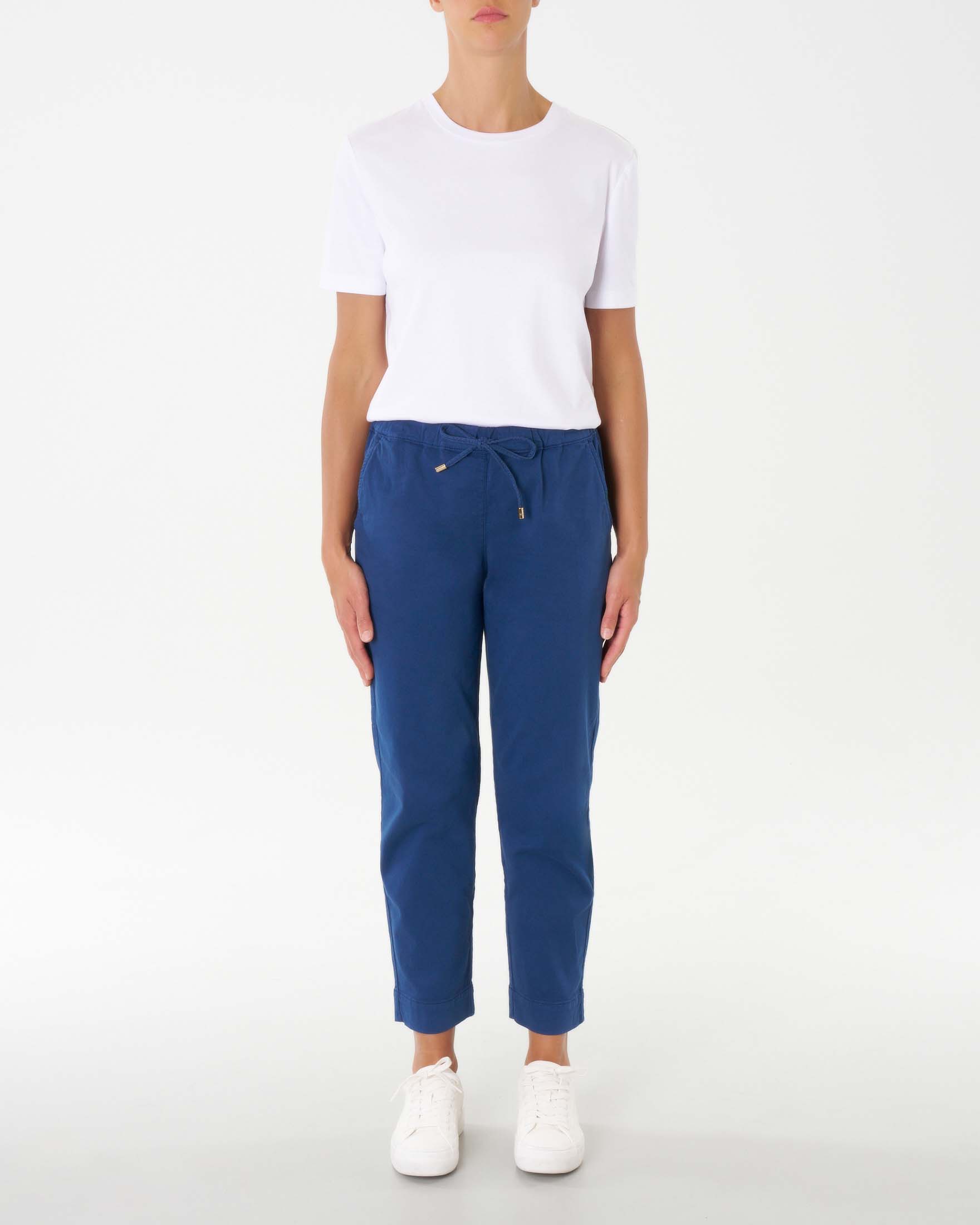 Joggers blu chiaro in cotone stretch carrot fit con elastico e coulisse inserit in vita