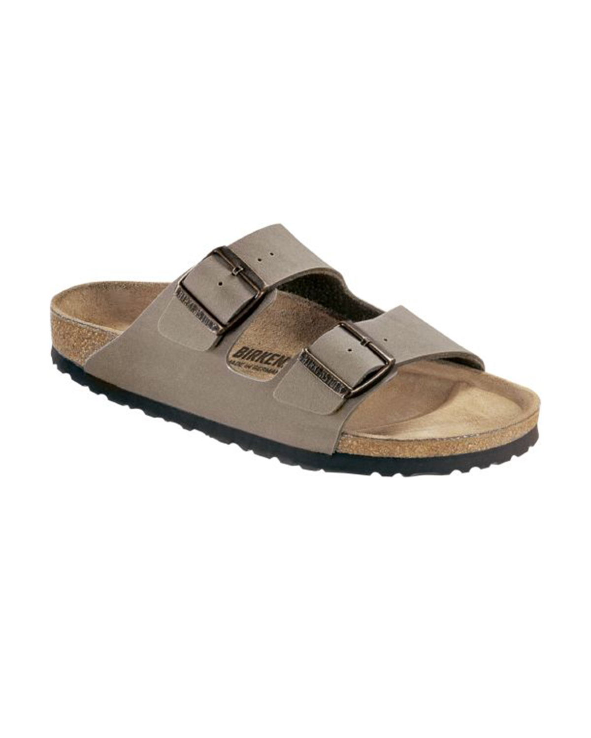 Sandalo Arizona in nabuk taupe con doppia fascetta e fibbie in metallo