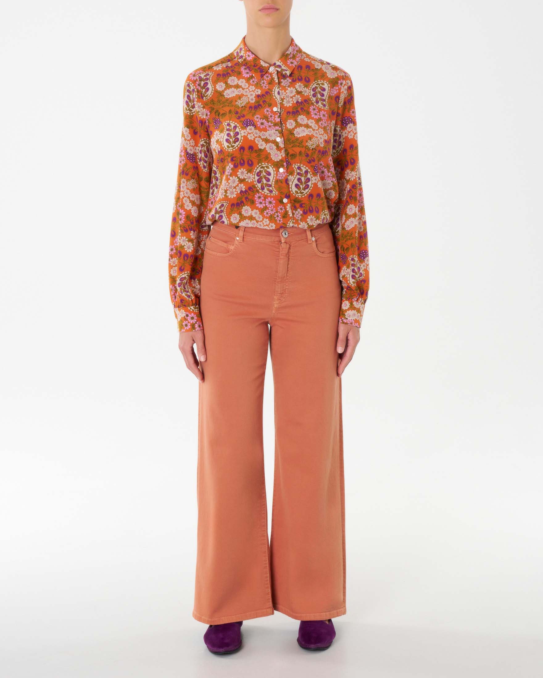 Pantaloni wide color coccio in bull di cotone